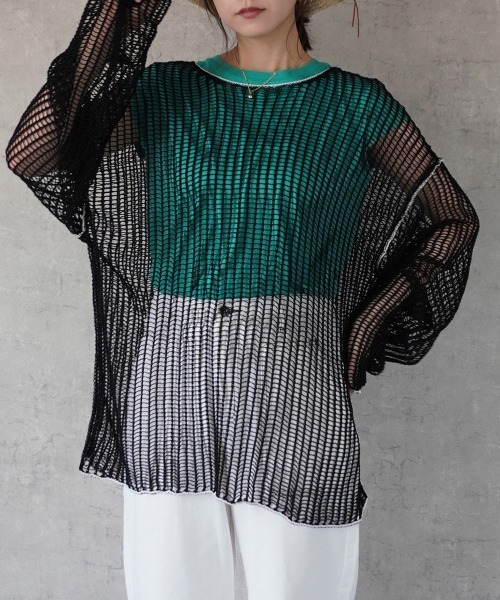 SELECT LEVERY(セレクトリベリー)の「透かし編みメッシュリンキングシアーニット(ニット/セーター・レディース・ブラック/アイボリー/ベージュ/ライトグレー/ライトグリーン・MEDIUM/LARGE)」の13枚目の写真