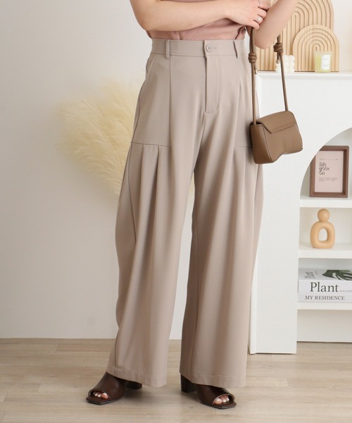 EGLANTINE（エグランティーヌ）の「EGLANTINE タック入りダンボールパンツ（その他パンツ・レディース・サンドベージュ/ブラック/キャメル・40）」の3枚目の写真