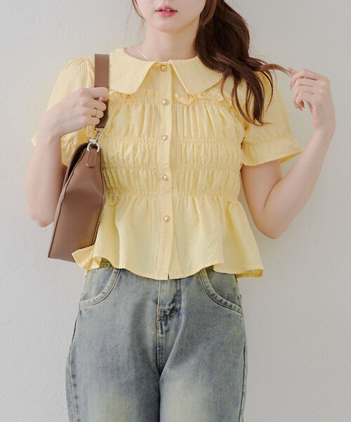 Another Branch olive des olive(アナザーブランチオリーブデオリーブ)の「【シリーズ累計1万枚売れ/レビュー高評価】シャーリング衿付BL(シャツ/ブラウス・レディース・オフホワイト/ブラック/グリーン/その他11/イエロー/アイボリー/その他/オレンジ/ブラウン/ブルー系その他・FREE)」の7枚目の写真