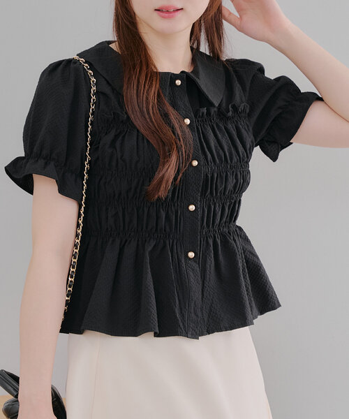 Another Branch olive des olive(アナザーブランチオリーブデオリーブ)の「【シリーズ累計1万枚売れ/レビュー高評価】シャーリング衿付BL(シャツ/ブラウス・レディース・オフホワイト/ブラック/グリーン/その他11/イエロー/アイボリー/その他/オレンジ/ブラウン/ブルー系その他・FREE)」の4枚目の写真