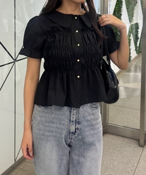 Another Branch olive des olive(アナザーブランチオリーブデオリーブ)の「【シリーズ累計1万枚売れ/レビュー高評価】シャーリング衿付BL(シャツ/ブラウス・レディース・オフホワイト/ブラック/グリーン/その他11/イエロー/アイボリー/その他/オレンジ/ブラウン/ブルー系その他・FREE)」の21枚目の写真