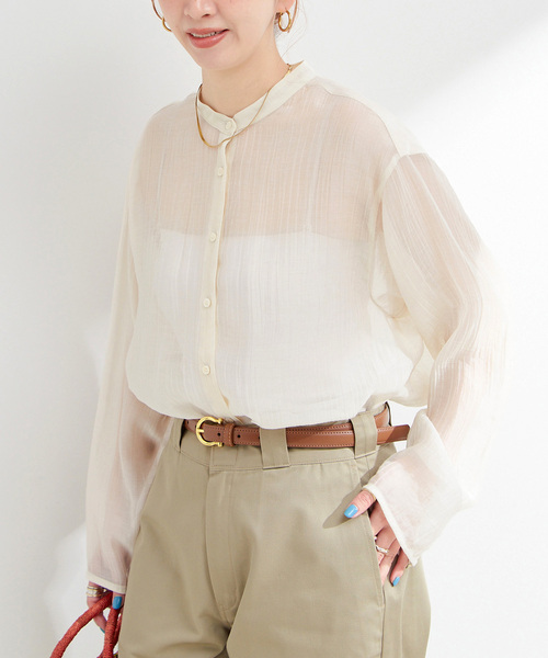 ELIN ベージュ ドレープネック 長袖シャツ ELIN ベージュ ドレープネック 長袖シャツ