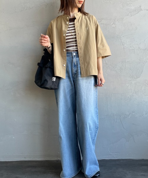 GYMPHLEX（ジムフレックス）の「[GYMPHLEX/ジムフレックス] スタンドカラー ショートスリーブシャツ（シャツ/ブラウス・レディース・ホワイト/ベージュ・14）」の11枚目の写真