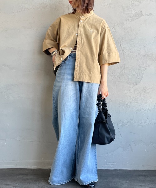 GYMPHLEX（ジムフレックス）の「[GYMPHLEX/ジムフレックス] スタンドカラー ショートスリーブシャツ（シャツ/ブラウス・レディース・ホワイト/ベージュ・14）」の12枚目の写真