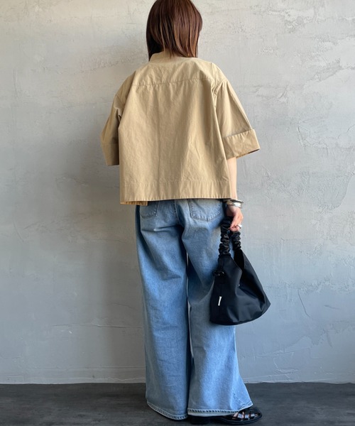 GYMPHLEX（ジムフレックス）の「[GYMPHLEX/ジムフレックス] スタンドカラー ショートスリーブシャツ（シャツ/ブラウス・レディース・ホワイト/ベージュ・14）」の3枚目の写真