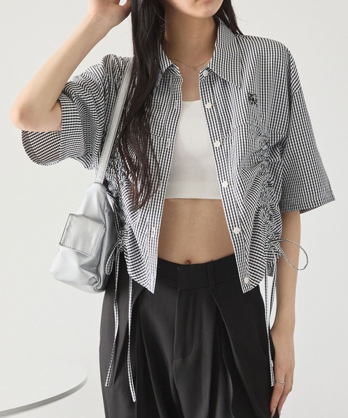 ワンポイント刺繍シャーリングストライプ半袖シャツ MONO-MART