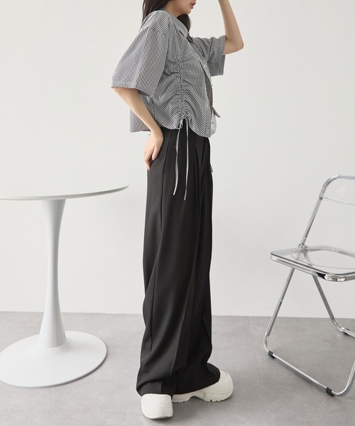 ワンポイント刺繍シャーリングストライプ半袖シャツ（シャツ