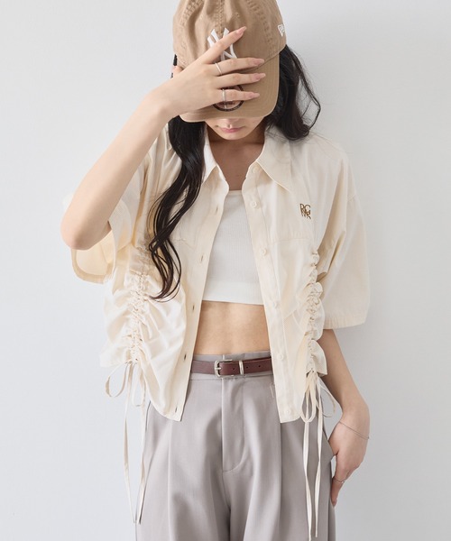 ワンポイント刺繍シャーリングストライプ半袖シャツ MONO-MART│MONO