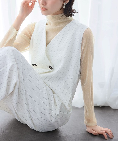 LOWO(ロワ)の「シースルートップス 長袖 ハイネック ラメ チュール シアートップス レイヤードトップス 結婚式 パーティー オケージョン お呼ばれ(Tシャツ/カットソー・レディース・ブラック/ホワイト/ベージュ・FREE)」の9枚目の写真