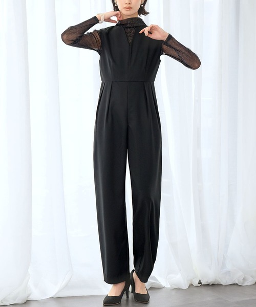 セール】シースルートップス 長袖 ハイネック ラメ チュール シアー