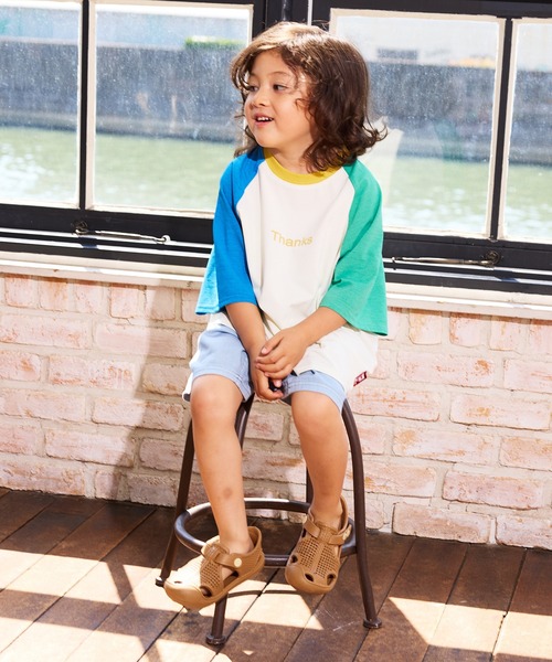 Life Support Products（ライフサポートプロダクツ）の「【水陸両用】配色プリントラグランTシャツ/セットアップ可能（セットアップ・キッズ・アイボリー/チャコール/レッド/ライトグリーン・120/130/140/90/100/110/80/95/150）」の2枚目の写真