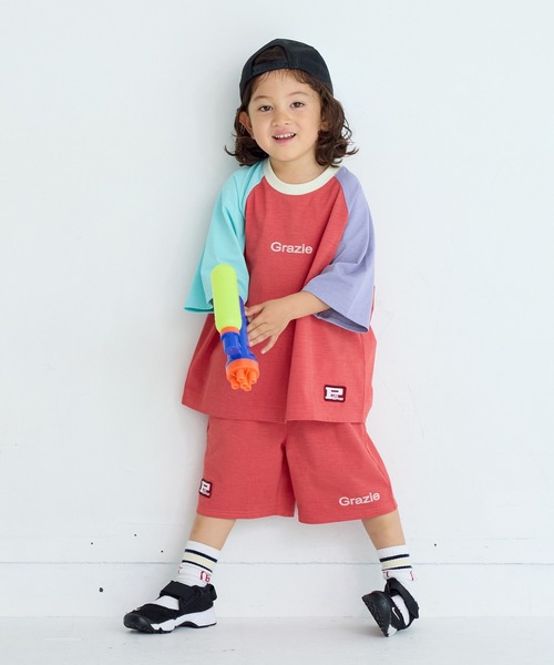 Life Support Products（ライフサポートプロダクツ）の「【水陸両用】配色プリントラグランTシャツ/セットアップ可能（セットアップ・キッズ・アイボリー/チャコール/レッド/ライトグリーン・120/130/140/90/100/110/80/95/150）」の16枚目の写真