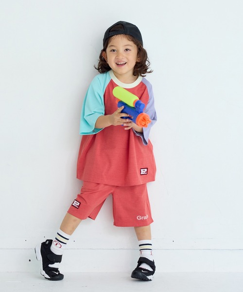 Life Support Products（ライフサポートプロダクツ）の「【水陸両用】配色プリントラグランTシャツ/セットアップ可能（セットアップ・キッズ・アイボリー/チャコール/レッド/ライトグリーン・120/130/140/90/100/110/80/95/150）」の17枚目の写真