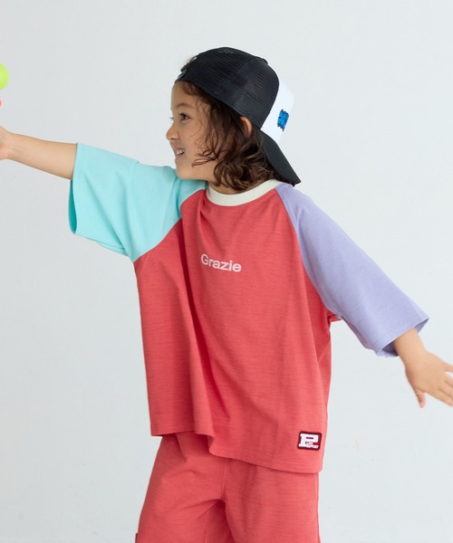 Life Support Products（ライフサポートプロダクツ）の「【水陸両用】配色プリントラグランTシャツ/セットアップ可能（セットアップ・キッズ・アイボリー/チャコール/レッド/ライトグリーン・120/130/140/90/100/110/80/95/150）」の15枚目の写真