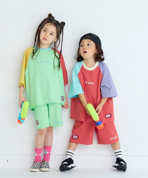 Life Support Products（ライフサポートプロダクツ）の「【水陸両用】配色プリントラグランTシャツ/セットアップ可能（セットアップ・キッズ・アイボリー/チャコール/レッド/ライトグリーン・120/130/140/90/100/110/80/95/150）」の5枚目の写真