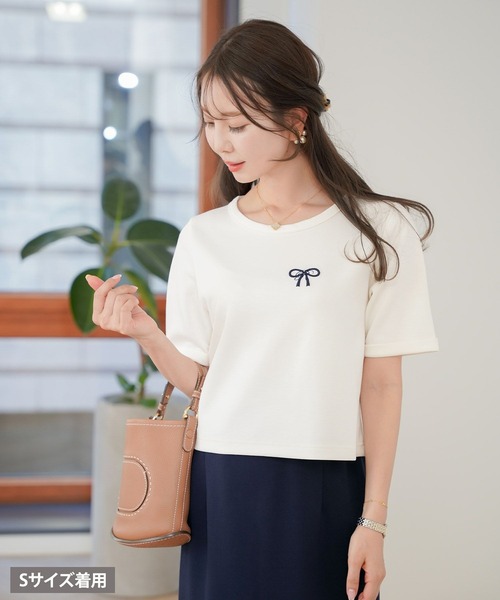 tシャツ リボン＆Rロゴ 刺繍 Tシャツ le reve vaniller レディース le reve vaniller tシャツ リボン＆Rロゴ 刺繍 Tシャツ