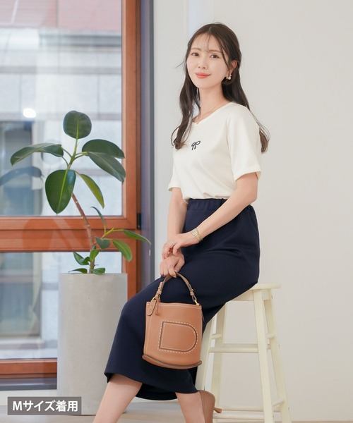 tシャツ リボン＆Rロゴ 刺繍 Tシャツ le reve vaniller レディース リボン＆Rロゴ 刺繍 Tシャツ le reve vaniller（Tシャツ