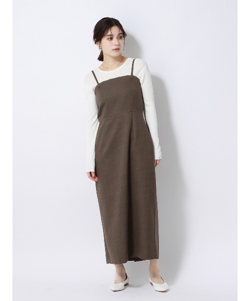 SUIT SQUARE（スーツスクエア）の「キャミワンピース ウォッシャブル ストレッチ フルーフィエステル 織柄（ワンピース・レディース・ベージュ系/ブラウン系・38(9号)/40(11号)）」の2枚目の写真