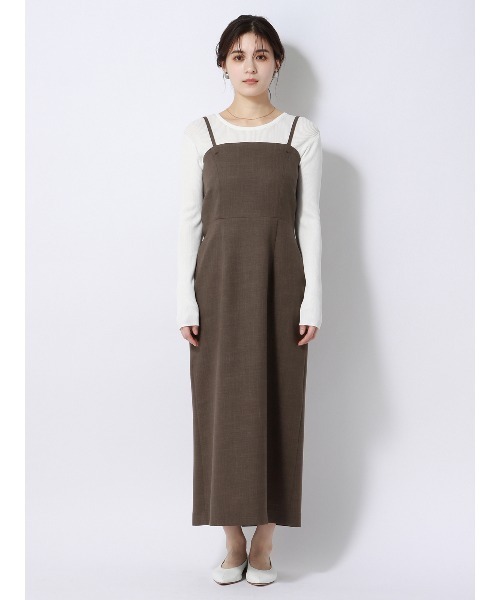SUIT SQUARE（スーツスクエア）の「キャミワンピース ウォッシャブル ストレッチ フルーフィエステル 織柄（ワンピース・レディース・ベージュ系/ブラウン系・38(9号)/40(11号)）」の3枚目の写真