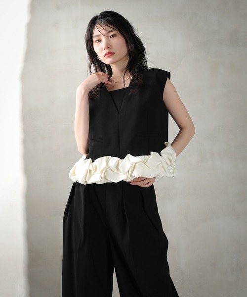 【新品】kana カナ　セットアップ パンツドレス　ブラック　S 刺繍レース切り替え セットアップ パンツドレス[品番