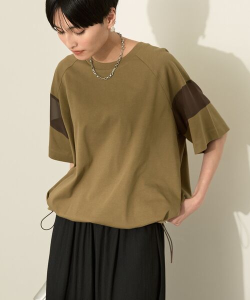 tシャツ 異素材切替プルオーバー レディース セール】異素材ライン切替プルオーバー（Tシャツ/カットソー