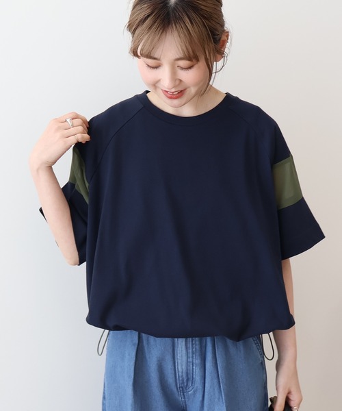 セール】異素材ライン切替プルオーバー（Tシャツ/カットソー
