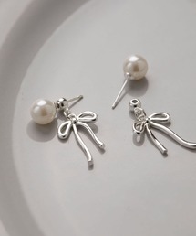 YU-KA:パールリボンデザインピアス Pearl ribbon design pierce