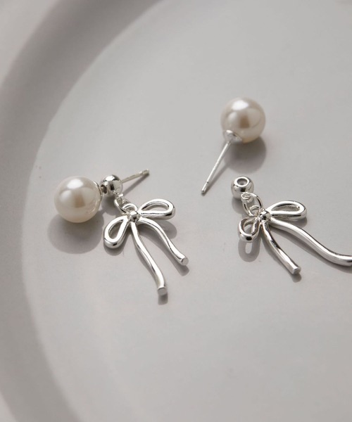 セール】YU-KA:パールリボンデザインピアス Pearl ribbon design