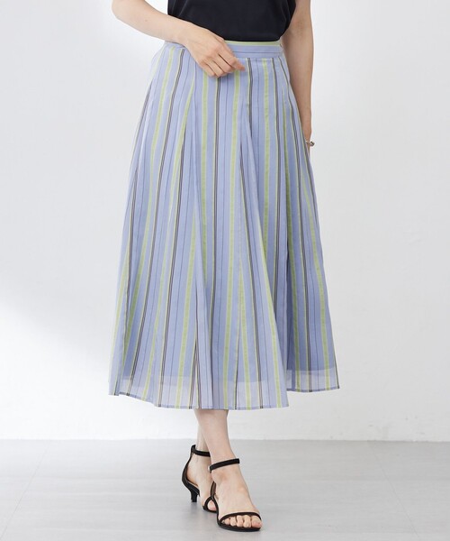 J.PRESS Ladies(J.プレス レディス)の「【洗える】ランダムストライプ スカート(スカート・レディース・サックスブルー系1/ネイビー系1/ベージュ系1・XS)」の1枚目の写真