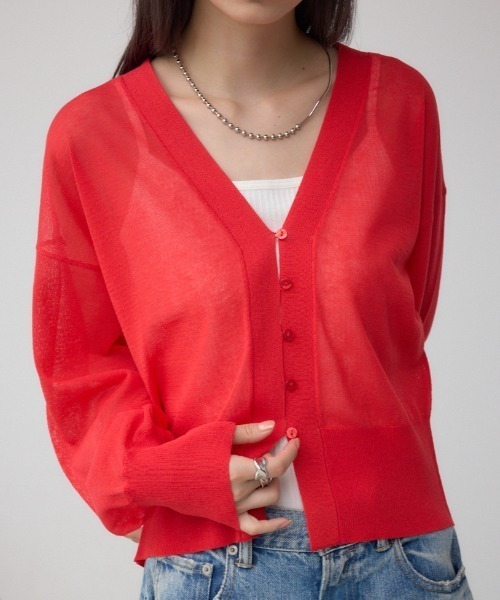AZUL by moussy(アズールバイマウジー)の「シアードルマンニットカーディガン(カーディガン/ボレロ・レディース・レッド/ライトグレー/ブラック・FREE)」の3枚目の写真