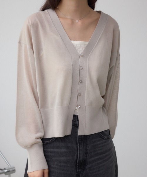 AZUL by moussy(アズールバイマウジー)の「シアードルマンニットカーディガン(カーディガン/ボレロ・レディース・レッド/ライトグレー/ブラック・FREE)」の1枚目の写真