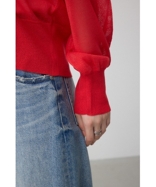 AZUL by moussy(アズールバイマウジー)の「シアードルマンニットカーディガン(カーディガン/ボレロ・レディース・レッド/ライトグレー/ブラック・FREE)」の4枚目の写真