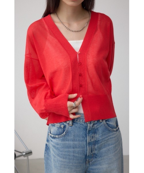 AZUL by moussy(アズールバイマウジー)の「シアードルマンニットカーディガン(カーディガン/ボレロ・レディース・レッド/ライトグレー/ブラック・FREE)」の14枚目の写真