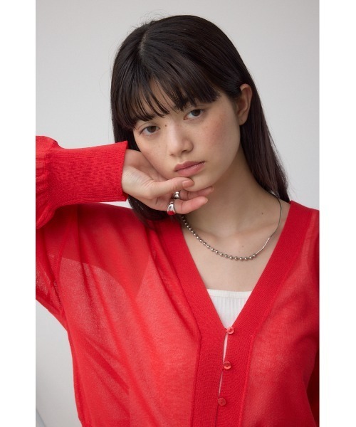 AZUL by moussy(アズールバイマウジー)の「シアードルマンニットカーディガン(カーディガン/ボレロ・レディース・レッド/ライトグレー/ブラック・FREE)」の13枚目の写真