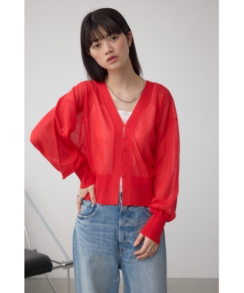 AZUL by moussy(アズールバイマウジー)の「シアードルマンニットカーディガン(カーディガン/ボレロ・レディース・レッド/ライトグレー/ブラック・FREE)」の12枚目の写真