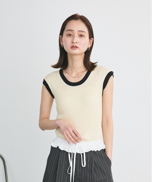 ad thie(アドティエ)の「バイカラー フレンチスリーブニット(ニット/セーター・レディース・ブラック/グレー/モカ/アイボリー・FREE)」の16枚目の写真