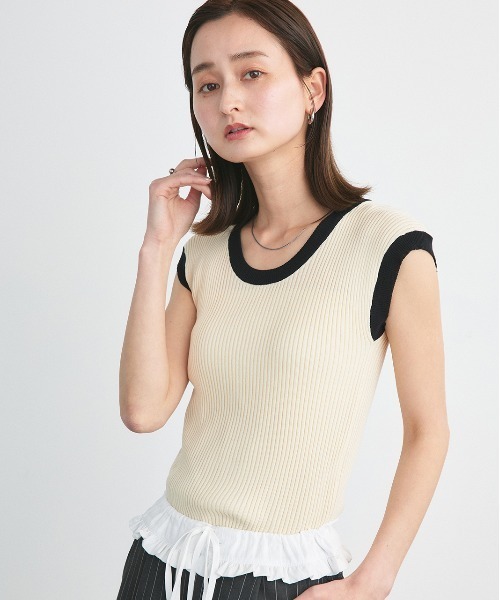 ad thie(アドティエ)の「バイカラー フレンチスリーブニット(ニット/セーター・レディース・ブラック/グレー/モカ/アイボリー・FREE)」の14枚目の写真
