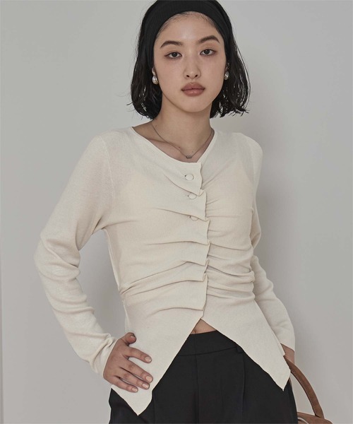 miette（ミエット）の「フロントギャザーボタンニット（ニット/セーター・レディース・グレー/アイボリー/ブラック/ネイビー/ブラウン・FREE）」の14枚目の写真