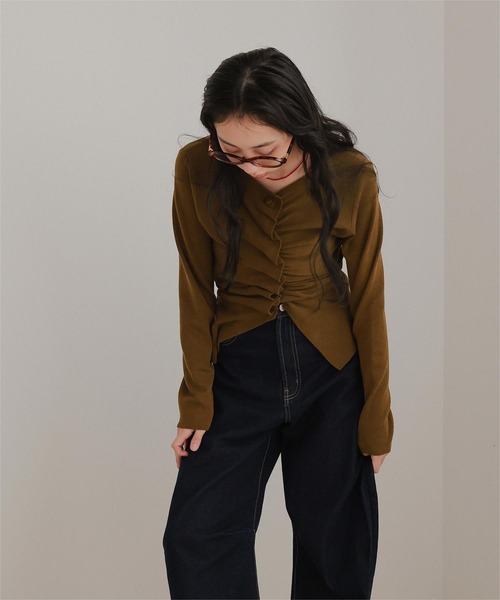 miette(ミエット)の「フロントギャザーボタンニット(ニット/セーター・レディース・グレー/アイボリー/ブラック/ネイビー/ブラウン/チャコール・FREE)」の22枚目の写真
