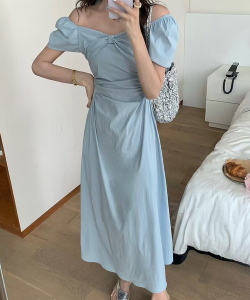 Lace Ladies(レースレディース)の「2WAY リボンデザイン パフスリーブ オフショルダー ロング ワンピース(ワンピース・レディース・ネイビー/ブラック/アイボリー/ブルー・M/XL)」の11枚目の写真