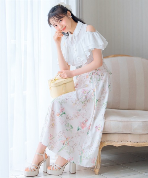 WILLSELECTION（ウィルセレクション）の「2wayショルダーフリルブラウス（シャツ/ブラウス・レディース・ブルー系その他/サックスブルー/オフホワイト・FREE）」の4枚目の写真