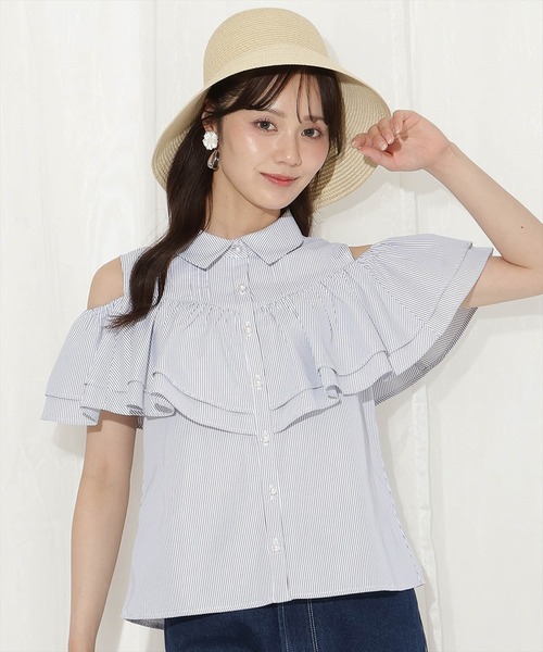 WILLSELECTION（ウィルセレクション）の「2wayショルダーフリルブラウス（シャツ/ブラウス・レディース・ブルー系その他/サックスブルー/オフホワイト・FREE）」の17枚目の写真