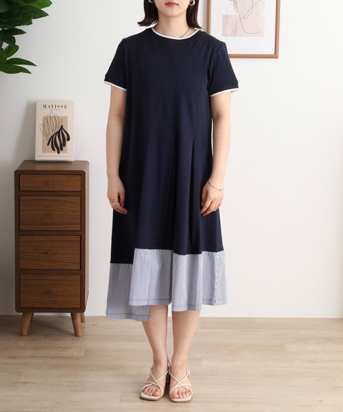 BRODIAEA(ブローディア)の「BRODIAEA 異素材切り替え半袖ワンピース(ワンピース・レディース・ネイビー/ブラック・40)」の9枚目の写真