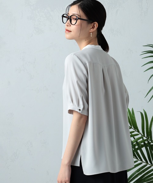 GALLORIA（ギャローリア）の「接触冷感　配色バンドカラーブラウス（シャツ/ブラウス・レディース・ライトグレー/ネイビー・LL/S/M/L）」の4枚目の写真