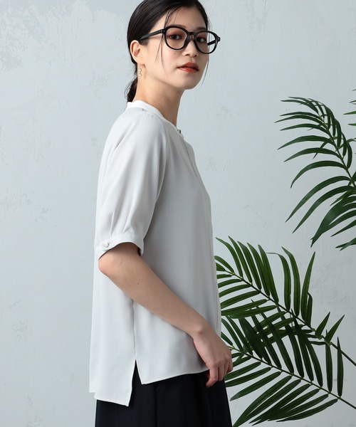 GALLORIA（ギャローリア）の「接触冷感　配色バンドカラーブラウス（シャツ/ブラウス・レディース・ライトグレー/ネイビー・LL/S/M/L）」の5枚目の写真