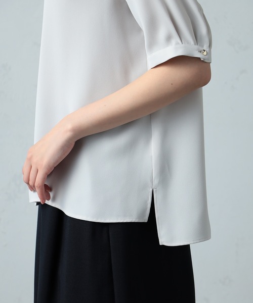 GALLORIA（ギャローリア）の「接触冷感　配色バンドカラーブラウス（シャツ/ブラウス・レディース・ライトグレー/ネイビー・LL/S/M/L）」の3枚目の写真