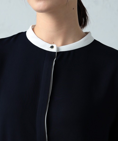 GALLORIA（ギャローリア）の「接触冷感　配色バンドカラーブラウス（シャツ/ブラウス・レディース・ライトグレー/ネイビー・LL/S/M/L）」の8枚目の写真