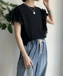 新品未使用　タグ付　doudou 袖ラッフルTEE ブラック 袖ラッフルTEE | DOUDOU(ドゥドゥ)レディース | PAL CLOSET(パル