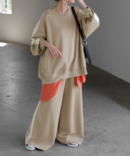 HUG.U(ハグユー)の「とろけるスウェット ラインパンツ / トップス セットアップ(セットアップ・レディース・ベージュ/ブラック/ライトグレー・FREE)」の11枚目の写真