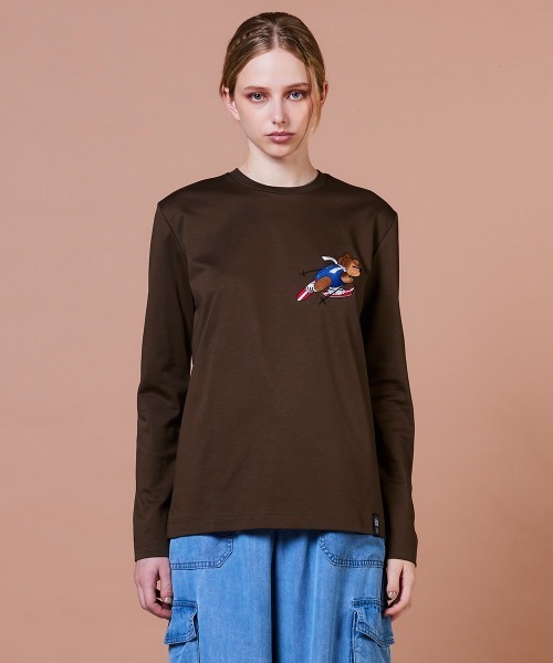 DOUBLE STANDARD CLOTHING（ダブルスタンダードクロージング）の「スーピーコットン ベア刺繍ロンT（Tシャツ/カットソー・レディース・オフホワイト/ブラウン・FREE）」の7枚目の写真